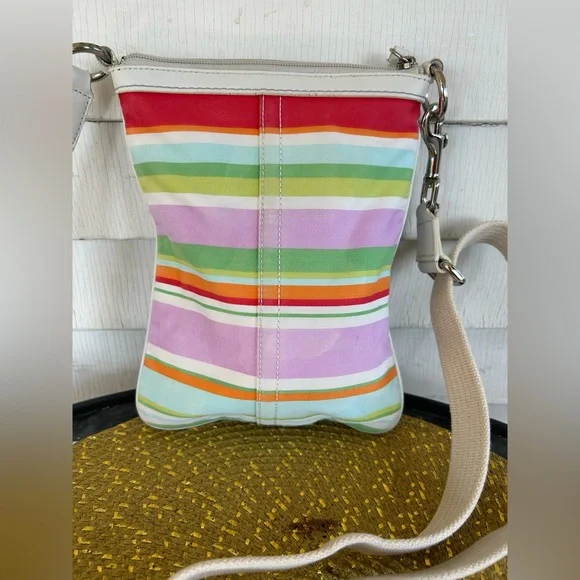 COACH BEACH MULTICOLORED STRIPED SWINGBACK CROSSBODY. EUC one pen mark on front. - Picture 3 of 11